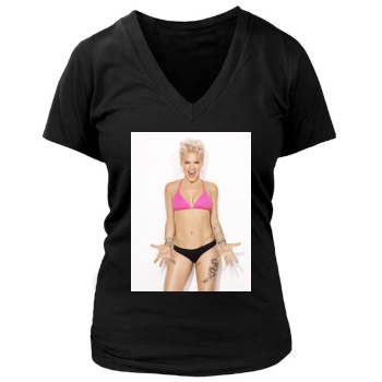 Pink Women's Deep V-Neck TShirt