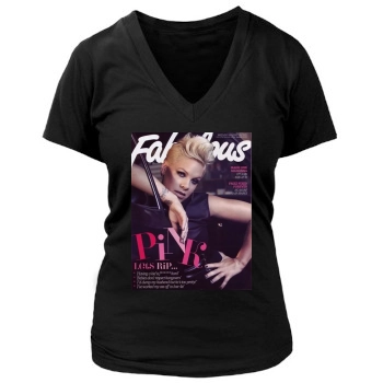 Pink Women's Deep V-Neck TShirt