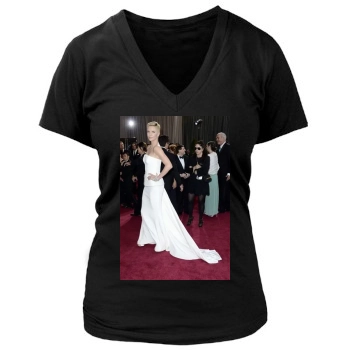 Charlize Theron Women's Deep V-Neck TShirt