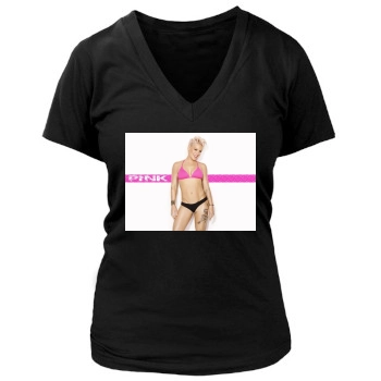 Pink Women's Deep V-Neck TShirt