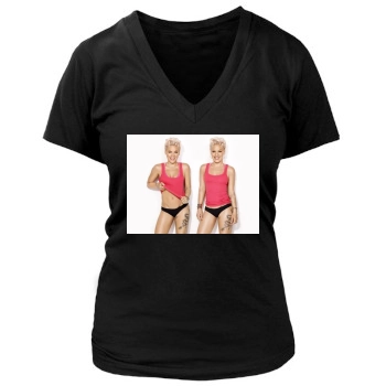 Pink Women's Deep V-Neck TShirt