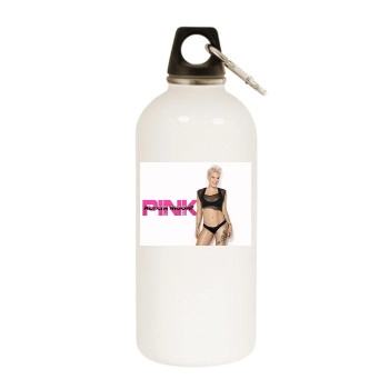 Pink White Water Bottle With Carabiner