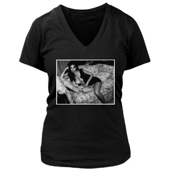 Emily Ratajkowski Women's Deep V-Neck TShirt