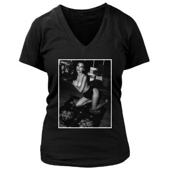 Emily Ratajkowski Women's Deep V-Neck TShirt