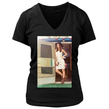 Emily Ratajkowski Women's Deep V-Neck TShirt