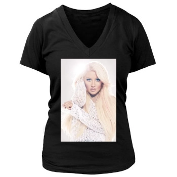 Christina Aguilera Women's Deep V-Neck TShirt