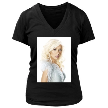 Christina Aguilera Women's Deep V-Neck TShirt