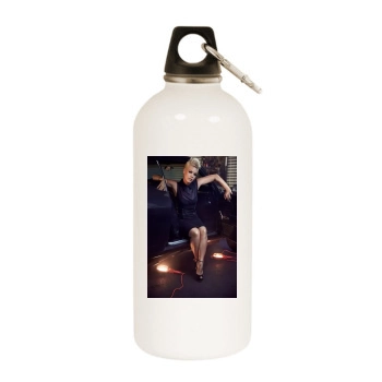 Pink White Water Bottle With Carabiner