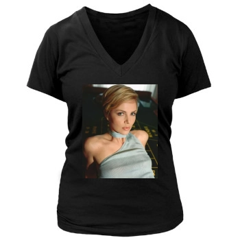 Charlize Theron Women's Deep V-Neck TShirt