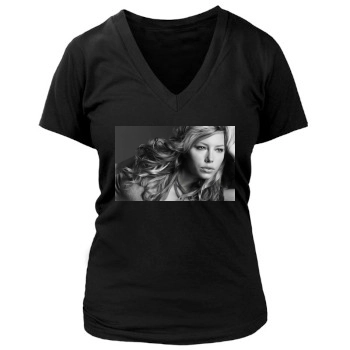 Jessica Biel Women's Deep V-Neck TShirt