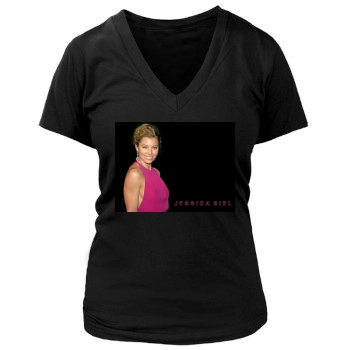 Jessica Biel Women's Deep V-Neck TShirt