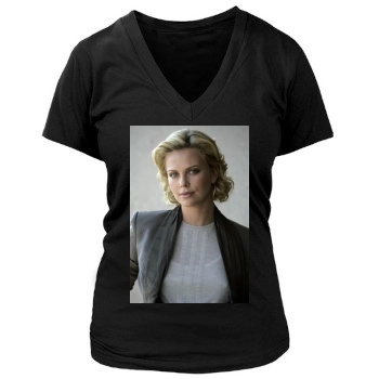 Charlize Theron Women's Deep V-Neck TShirt