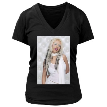 Christina Aguilera Women's Deep V-Neck TShirt