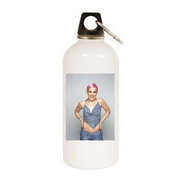 Pink White Water Bottle With Carabiner