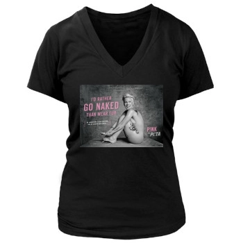 Pink Women's Deep V-Neck TShirt