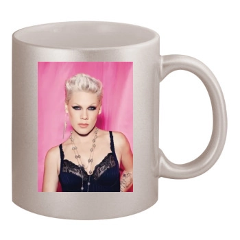 Pink 11oz Metallic Silver Mug