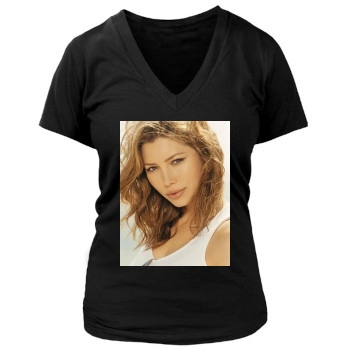 Jessica Biel Women's Deep V-Neck TShirt