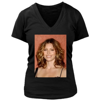 Jessica Biel Women's Deep V-Neck TShirt