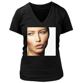 Jessica Biel Women's Deep V-Neck TShirt