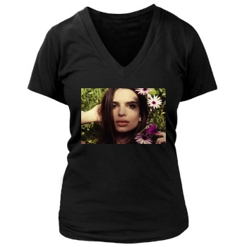 Emily Ratajkowski Women's Deep V-Neck TShirt