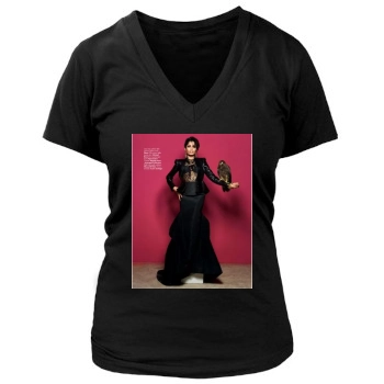 Freida Pinto Women's Deep V-Neck TShirt