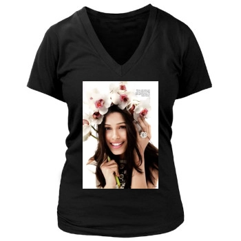 Freida Pinto Women's Deep V-Neck TShirt