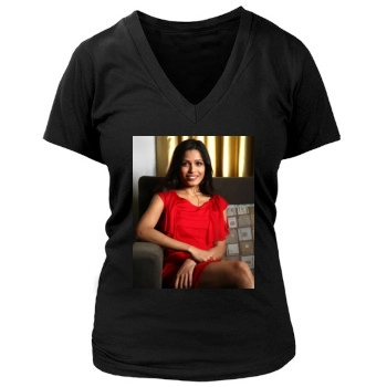 Freida Pinto Women's Deep V-Neck TShirt