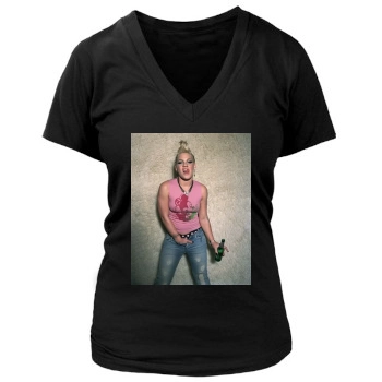 Pink Women's Deep V-Neck TShirt