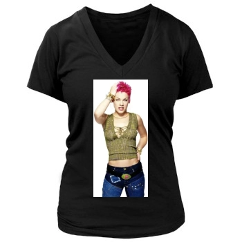 Pink Women's Deep V-Neck TShirt