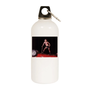 Pink White Water Bottle With Carabiner