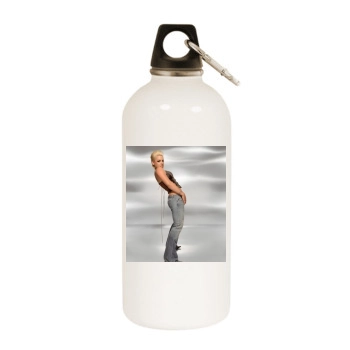 Pink White Water Bottle With Carabiner