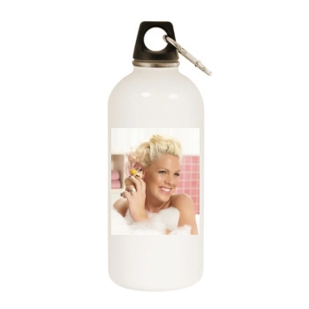 Pink White Water Bottle With Carabiner