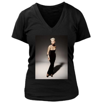 Charlize Theron Women's Deep V-Neck TShirt