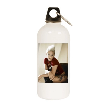 Pink White Water Bottle With Carabiner