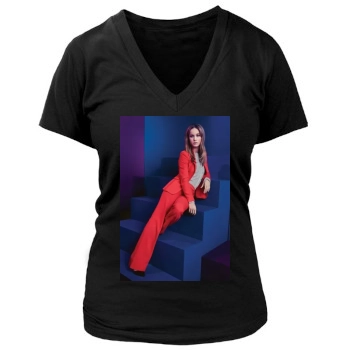 Brie Larson Women's Deep V-Neck TShirt