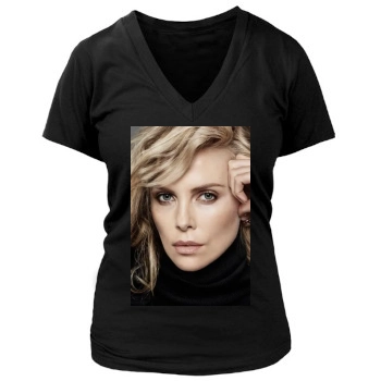 Charlize Theron Women's Deep V-Neck TShirt