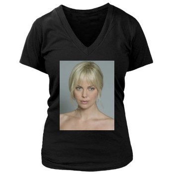 Charlize Theron Women's Deep V-Neck TShirt