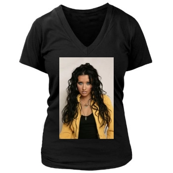 Christina Aguilera Women's Deep V-Neck TShirt