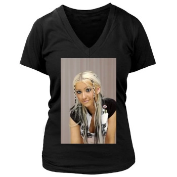 Christina Aguilera Women's Deep V-Neck TShirt