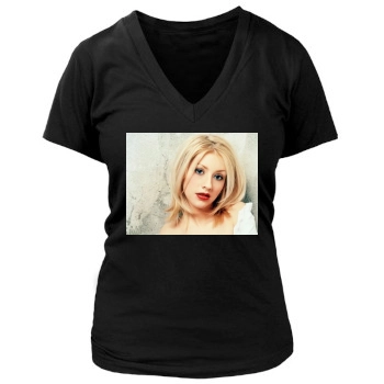 Christina Aguilera Women's Deep V-Neck TShirt