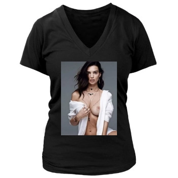 Emily Ratajkowski Women's Deep V-Neck TShirt