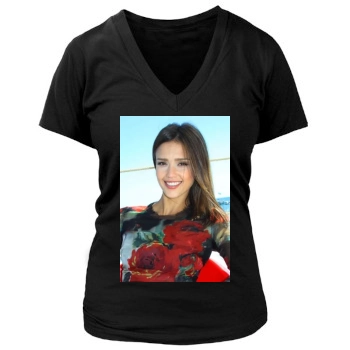 Jessica Alba Women's Deep V-Neck TShirt