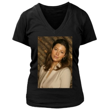 Jessica Biel Women's Deep V-Neck TShirt