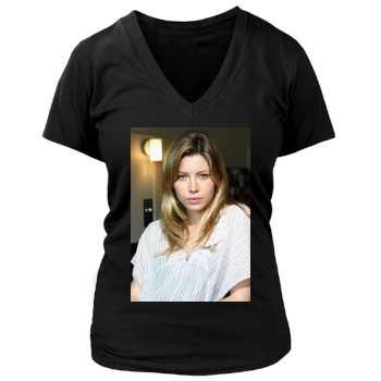 Jessica Biel Women's Deep V-Neck TShirt