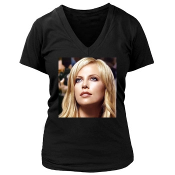 Charlize Theron Women's Deep V-Neck TShirt