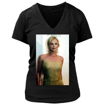 Charlize Theron Women's Deep V-Neck TShirt