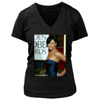 Charlize Theron Women's Deep V-Neck TShirt