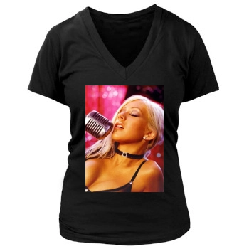 Christina Aguilera Women's Deep V-Neck TShirt