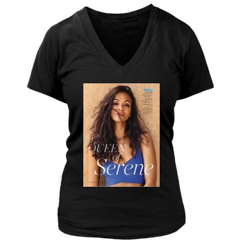 Zoe Saldana Women's Deep V-Neck TShirt