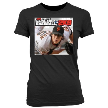 Tim Lincecum Women's Junior Cut Crewneck T-Shirt